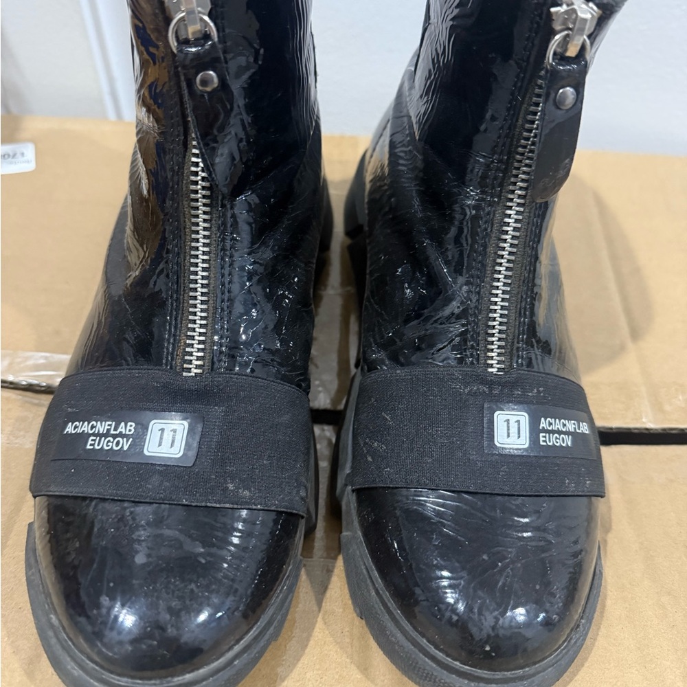 Black Patent Leather Boots with Zipper